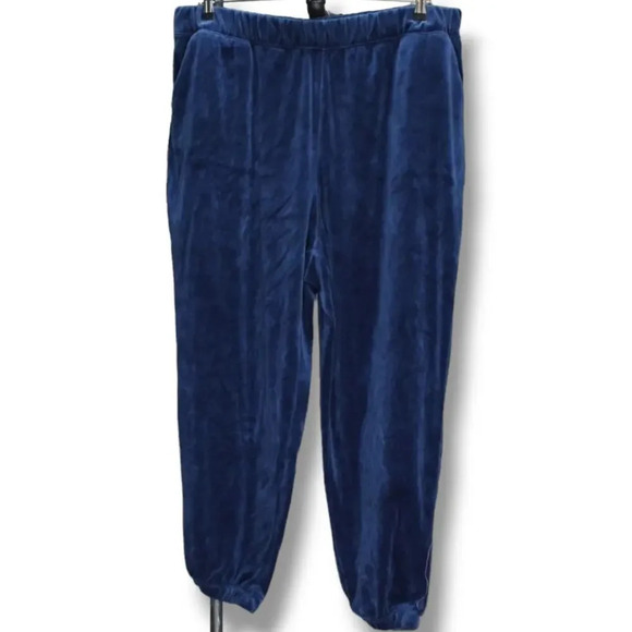 Ava & Viv Women’s Plus Size NAVY BLUE Velour Joggers with Pockets - Picture 1 of 8